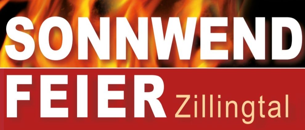 Plakat für eine Feuerveranstaltung in Zillingtal. Es zeigt einen feurigen Hintergrund, den Titel 'SONNWENDFEIER' und Details über ein großes Feuerwerk und ein offenes Gelände. Es wird auch erwähnt, dass Essen und Getränke bereitgestellt werden.