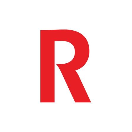 Ein großer roter Buchstabe R, zentriert auf einem weißen Hintergrund.