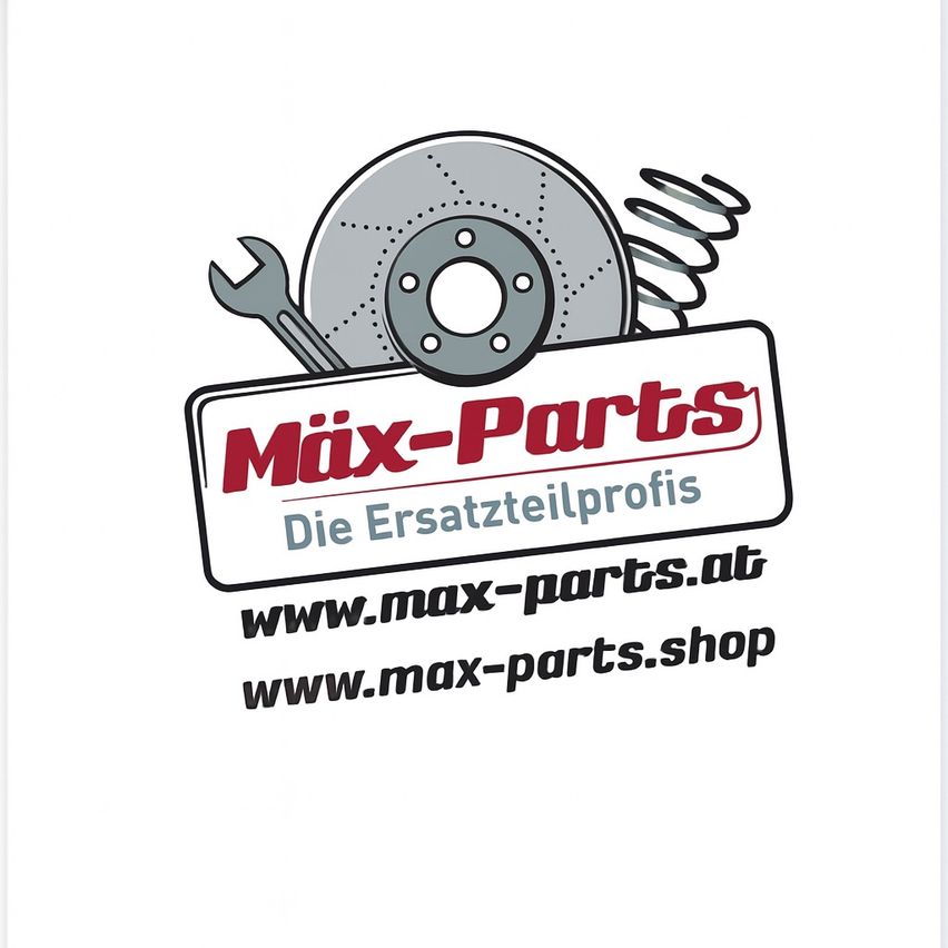 Logo für Moix-Parts, ein Ersatzteilprofi, zeigt eine Bremsscheibe, einen Schraubenschlüssel und zwei Websites.