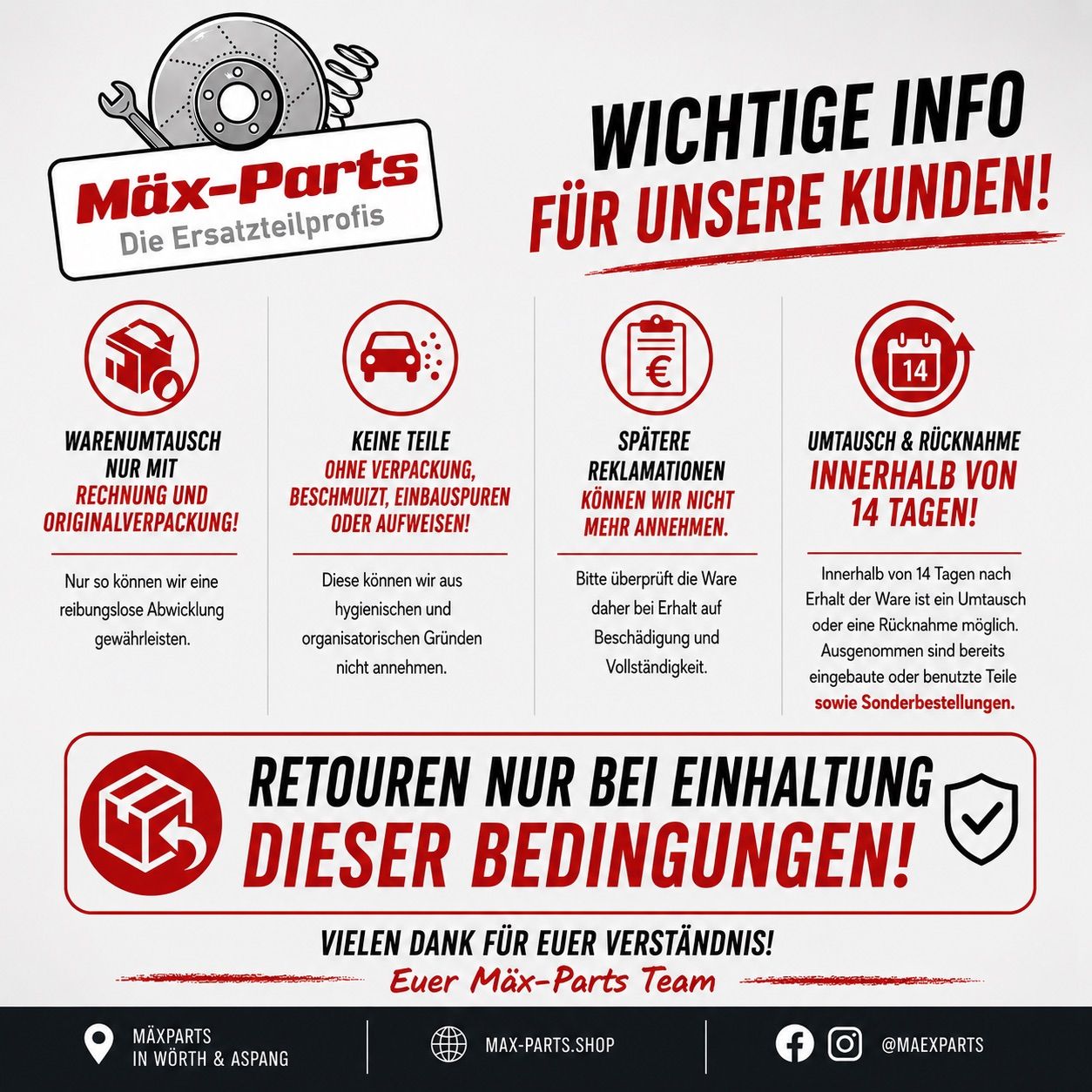 Betrifft Rücknahme von Teilen!