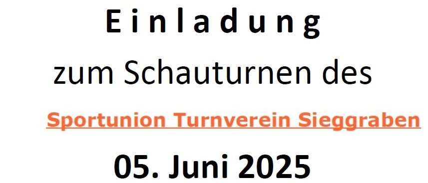 Einladung zum Anschauen der Sportveranstaltung des Turnvereins Sieggrabend am 05. Juni 2025, ab 17 Uhr in der Kulturhalle. Vorführungen der Kinder.