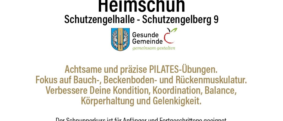 Poster for Pilates classes starting April 30, 2026, Thursdays, 8:00-9:00 AM. Focus on abdominal, pelvic, and back muscles. Suitable for beginners and advanced. 5 sessions at 60 min for 80 Euros, single session 20 Euros. Contact Simone Jagersbacher-Uhl.