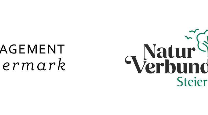 Das Bild zeigt das Logo von 'NaturVerbund Steiermark' mit einem stilisierten Vogel und Text in Schwarz und Grün.