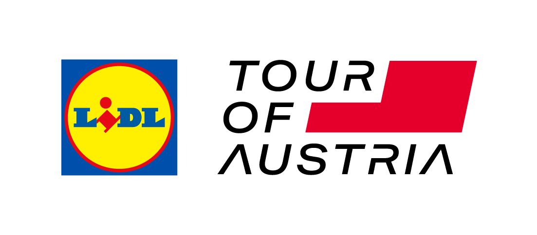 Das Logo für Tour of Austria zeigt den Text Tour of Austria mit dem roten Symbol in der Mitte.