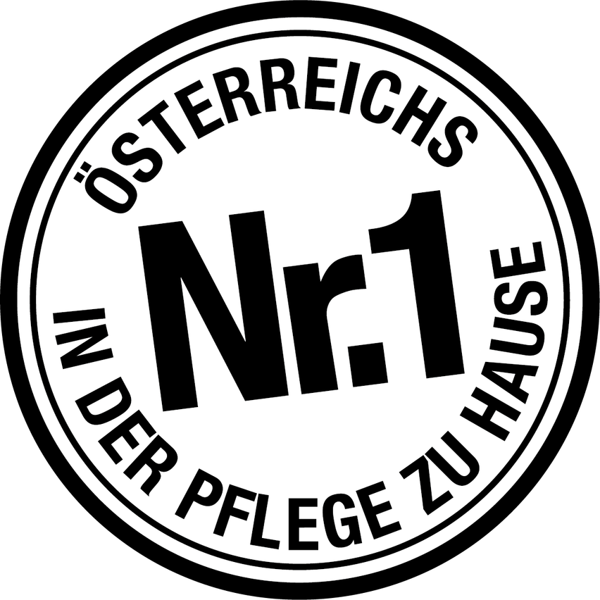 A white circular logo with black text on a black background. The text reads 'Nr.1 in der Pflege zu Hause'.