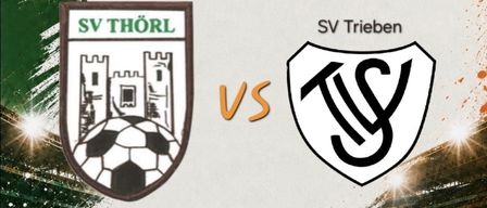 Ein Plakat für ein Fußballspiel zwischen SV Thorl und SV Trieben, geplant für den 28. August 2026, um 19:00 Uhr, im Sport- und Kulturstadion Thorl.