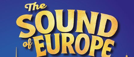 Plakat für eine musikalische Reise durch Europa mit Sehenswürdigkeiten wie dem Eiffelturm, dem Kolosseum und dem Berliner Turm. Termine und Zeiten für Aufführungen sind der 28. und 29. März 2026.