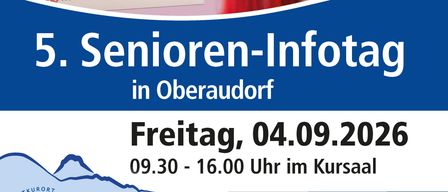 Plakat für den 5. Senioren-Infotag in Oberaudorf am 04.09.2026 mit Buchcover und einer lächelnden Frau mit roten Haaren.