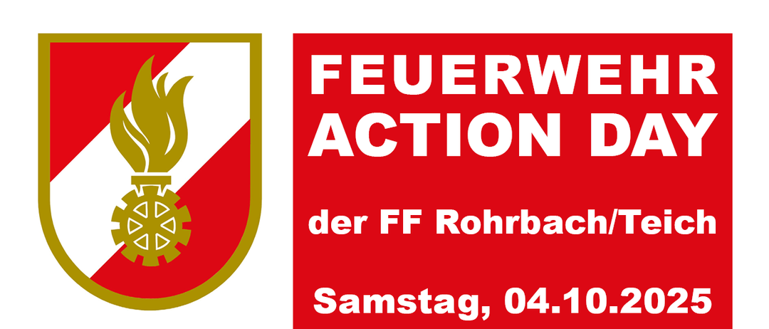 Veranstaltung der FF Rohrbach/Teich am Samstag, 04.10.2025, von 09:00 bis 11:00 Uhr beim Feuerwehrhaus. Mit Brandbekämpfungsübung, Fettverbrennung und Spielen mit Infos.
