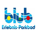 Das Logo für 'Erlebnis-Parkbad' zeigt das Wort 'blub' in blauen und roten Kreisen mit Wellen und gelben, grünen und roten Punkten.