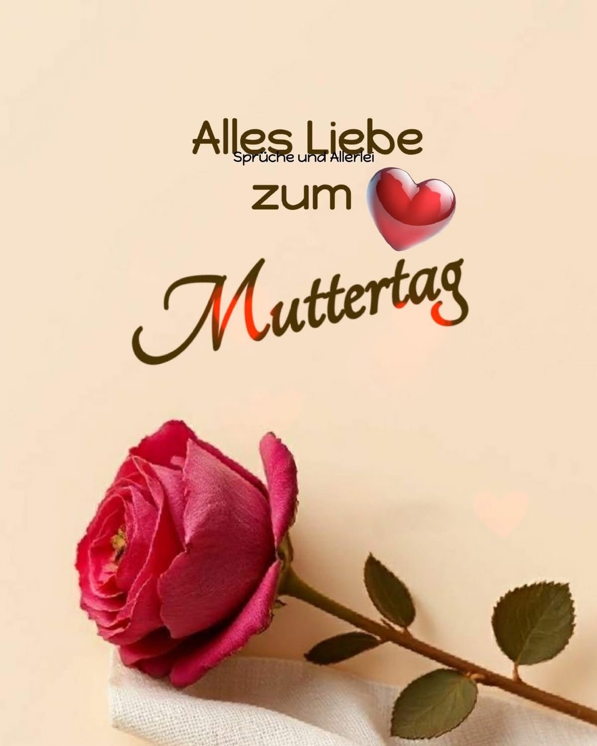 Ein Poster zeigt eine rote Rose mit einem Herzsymbol darüber. Der Text 'Alles Liebe zum Muttertag' ist in einer stilisierten Schrift zu lesen. Die Rose und der Hintergrund sind hellrosa.