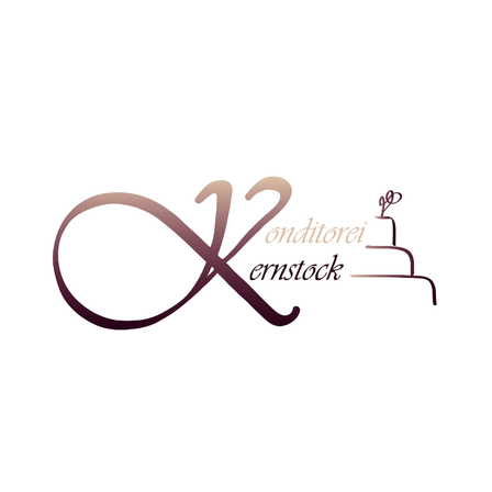 Das Logo für Conditorei Ernstock zeigt ein stilisiertes 'X' mit einem Kuchen darauf, in eleganter Schrift und modernem Design.