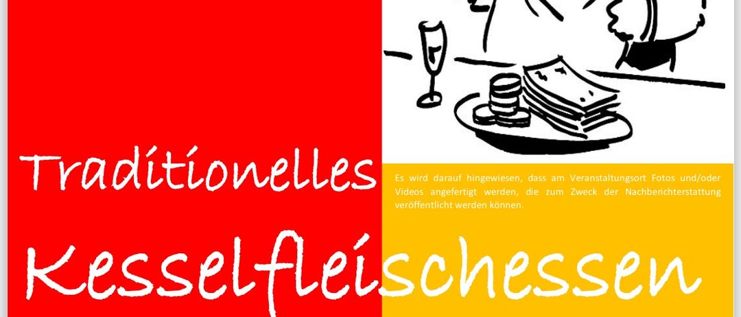 Plakat für traditionelles Knöchelfleischessen am 17. Mai. Es beginnt um 11:30 Uhr im AVB, Schattendörfl 1. Es gibt Knöchelfleisch und Würste.