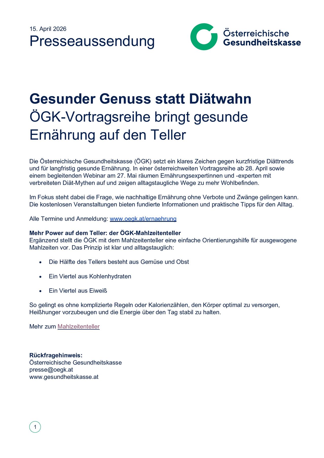 The Austrian Health Insurance (ÖGK) shows clear signs against short-term diet trends and for long-term healthy eating. In an extensive lecture series on April 28 and a guided webinar on May 27, nutrition experts and experienced dietitians spread diet myths and show everyday ways to more well-being.