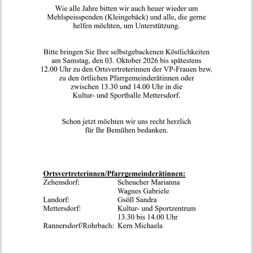 Ein Dokument mit dem Datum 3. Oktober 2026 lädt dazu ein, eigene Kostüme zu den örtlichen Vertretern oder Pfarrgemeinderäten zu bringen.