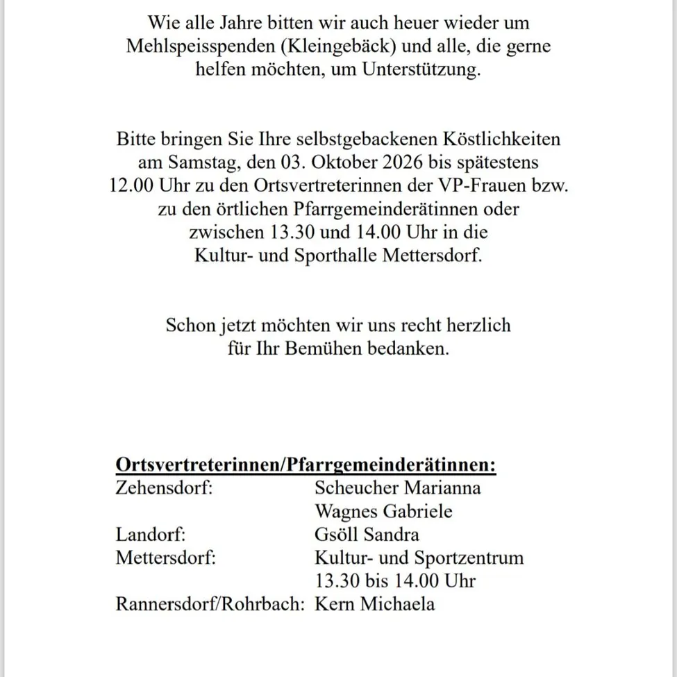 Ein Dokument mit dem Datum 3. Oktober 2026 lädt dazu ein, eigene Kostüme zu den örtlichen Vertretern oder Pfarrgemeinderäten zu bringen.