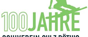 Logo zum 100-jährigen Jubiläum des Skiclubs Sulz-Rothis, zeigt einen Skifahrer in Silhouette mit den Jahren 1924 bis 2024.