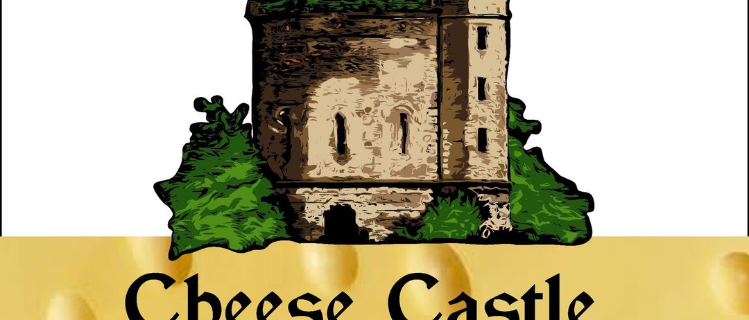 Eine Illustration eines Turms, umgeben von grünem Laub. Darunter steht 'Käseburg Wien.'
