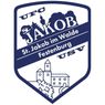 The blue and white logo of St. Jakob im Walde Fußballverein. It features a building, trees, and the name of the club.