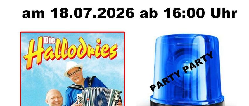 Dammershoppen event at the former Volksschule grounds on July 18, 2026, starting at 4 PM. New Friday, July 17, 2026, blue light party with accordion players.