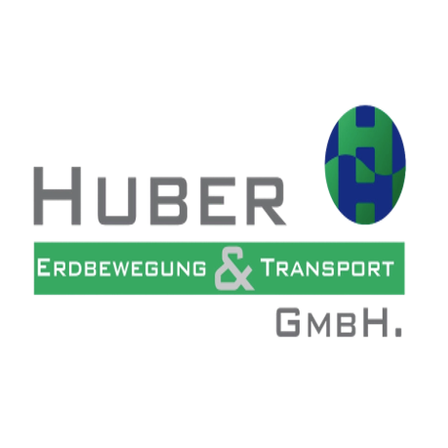 Das Logo für Huber Erdbewegung & Transport GmbH zeigt ein grünes und blaues Globus-Symbol zusammen mit dem Firmennamen in fetten schwarzen Buchstaben.
