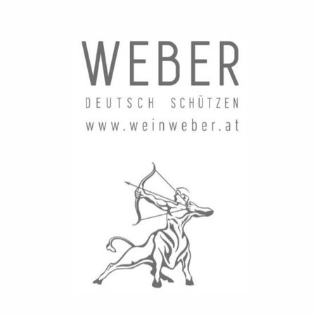 Das Logo von Weber Deutsch Schutzen zeigt einen stilisierten Mann, der mit einem Bogen und Pfeil auf einen Stier zielt. Darunter steht die Website www.weinweber.at.