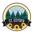 Logo für Jugend St. Egyd mit Hintergrund eines Waldes mit Sonnenblumen und Tannenzapfen. Das Wort Jugend ist in weißer Kursivschrift über dem Wald.