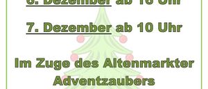 Weihnachtsbaumverkauf im Adventzauber auf dem Altenmarkt beim Feuerwehrhaus. Verfügbar ab 6. Dezember um 16 Uhr und 7. Dezember um 10 Uhr. Sondergrößen bis 3 Meter können bis zum 1. Dezember vorbestellt werden.