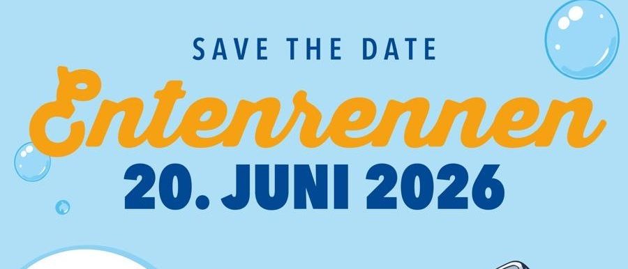 Plakat für Freiwillige Feuerwehr Altenmarkt/Triesting, Speichern Sie das Datum für das Entenrennen am 20. Juni 2026. Zeigt das Wappen der Feuerwehr und Veranstaltungsdetails.