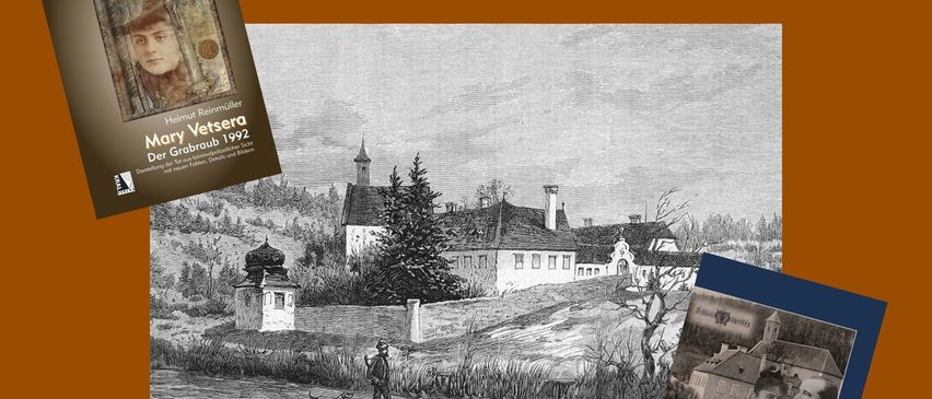 Plakat für eine Vorlesung von Helmut Reinmüller über den Mayerling-Vorfall. Die Vorlesung mit dem Titel 'Cold Case Mayerling' befasst sich mit dem Tod von Kronprinz Rudolf und Mary Vetsera. Sie ist für Samstag, den 7. Juni 2025, um 18:30 Uhr geplant.