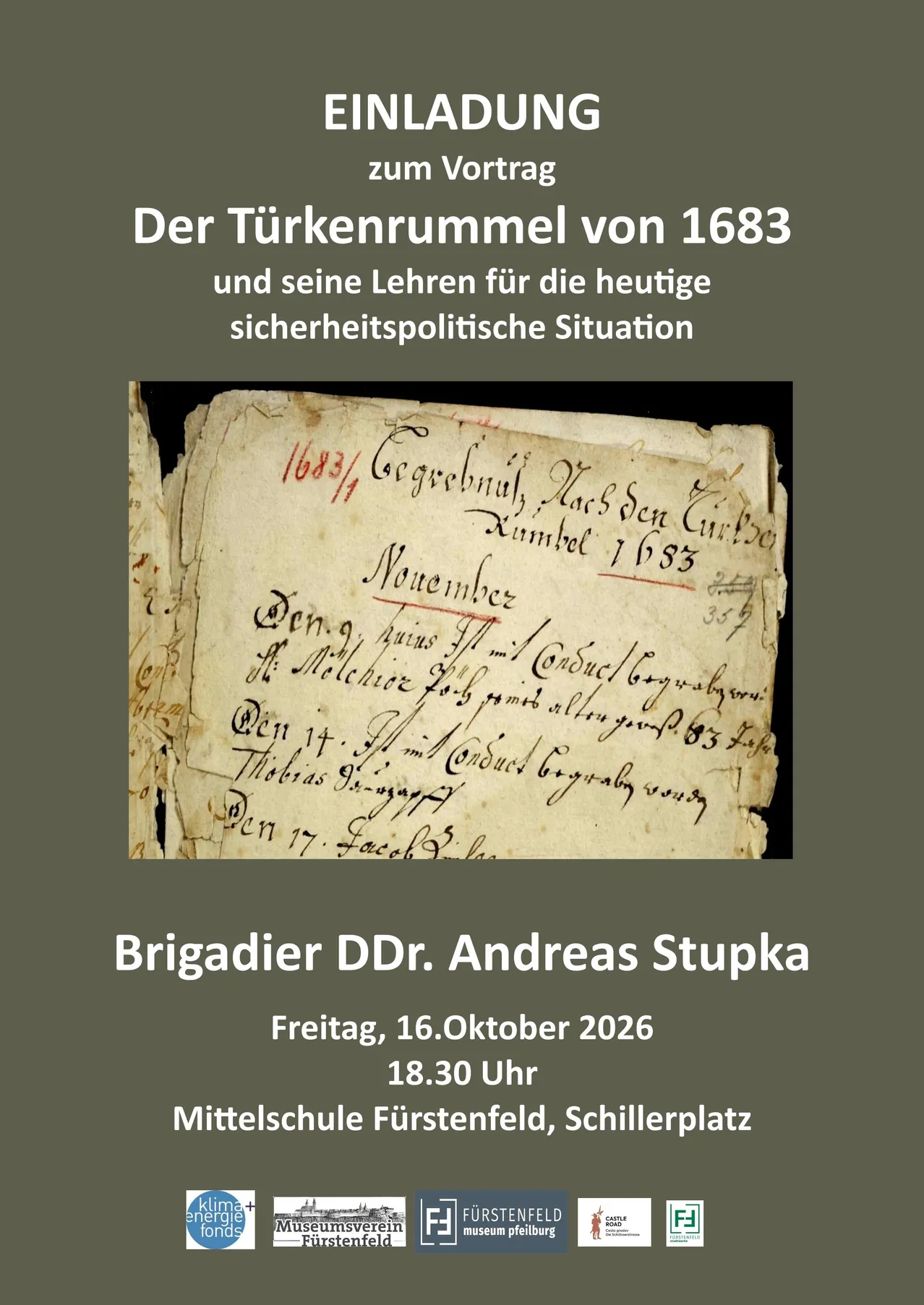 Ein altes Dokument mit handgeschriebenem Text auf Deutsch, datiert auf 1683, auf grünem Hintergrund.