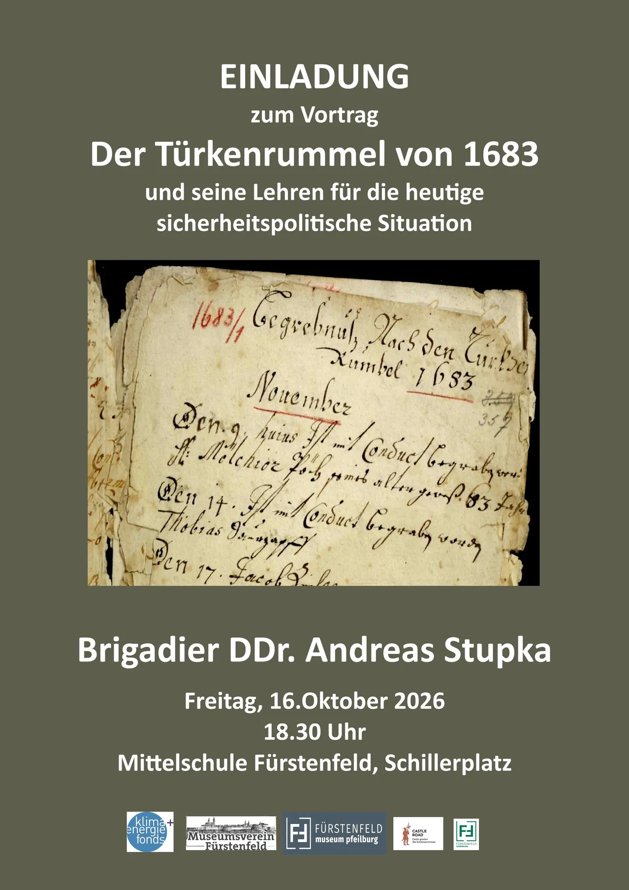 Ein altes Dokument mit handgeschriebenem Text auf Deutsch, datiert auf 1683, wird auf einem grünen Hintergrund angezeigt.