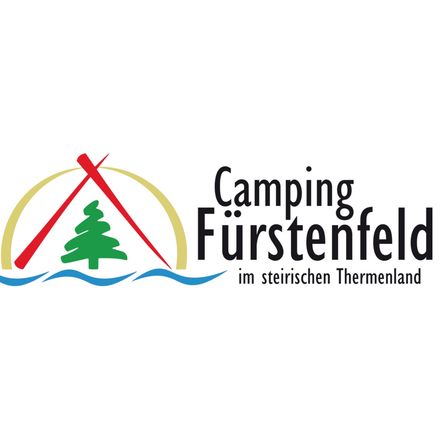 Logo von Camping Furstenfeld im steirischen Thermenland, mit rotem X, grünem Baum und blauen Wellen.