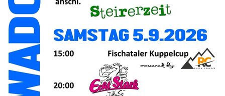 Plakat mit Veranstaltungen in Schwadorf vom 4. bis 6. September 2026. Veranstaltungen umfassen Bierverkostung, Angelwettbewerb und Quiz.