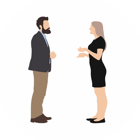 Bild enthält, Adult, Female, Person, Woman, Conversation, Male, Man, Coat, Hand, Interview