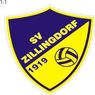 Ein gelbes und blaues Schildlogo für SV Zillingdorf, gegründet 1919, mit einem Volleyball in der Mitte.