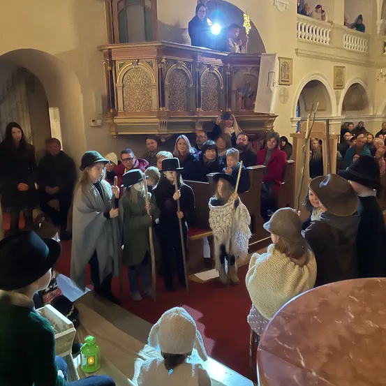 Adult, Female, Person, Woman, Male, Man, People, Altar, Hat, Indoors