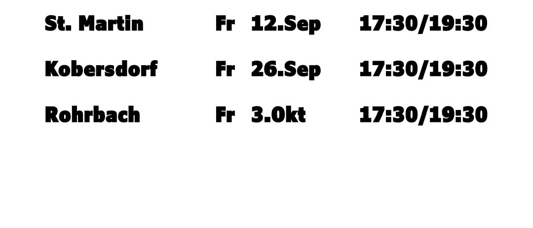 Das Bild zeigt einen Spielplan für SC Neudorfel gegen Kaisersdorf, St. Martin, Kobersdorf und Rohrbach. Datum und Uhrzeit für jedes Spiel sind aufgeführt. Verschiedene Sponsoren sind auch am unteren Rand dargestellt.