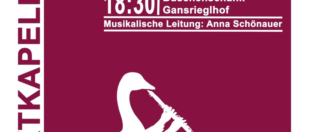 Plakat für eine musikalische Veranstaltung am 26. Juni 2026 um 18:30 Uhr im Buchenschank Gansrieglhof. Musikalische Leitung von Anna Schönauer. Zeigt eine Gans, die Flöte spielt.