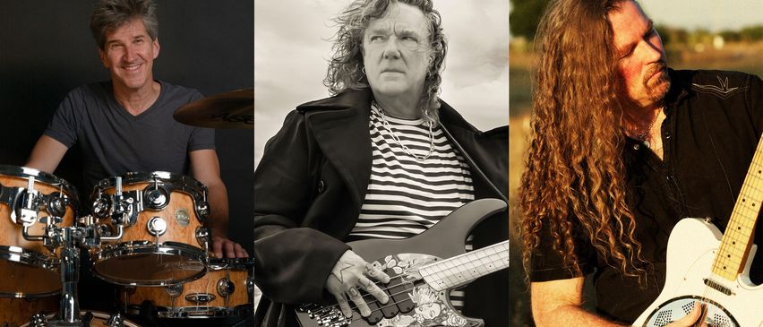 Bild enthält, Person, Adult, Male, Man, Guitar, Musical Instrument, Group Performance, Necklace, Music Band, Performer