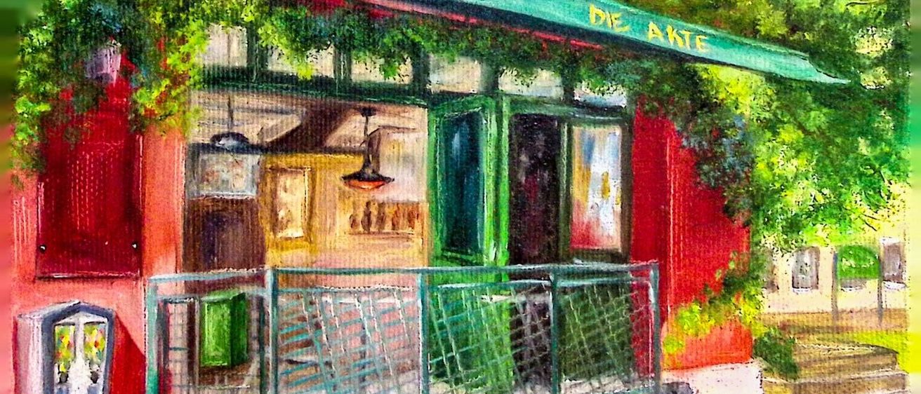 Bild enthält, Art, Painting, Building, Cottage, Neighborhood, City, Street, Urban, Outdoors, Path