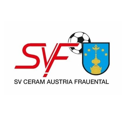 Das Logo von SV Ceram Austria Frauental zeigt einen roten Fußball und einen blauen Schild mit einem gelben Symbol in der Mitte.