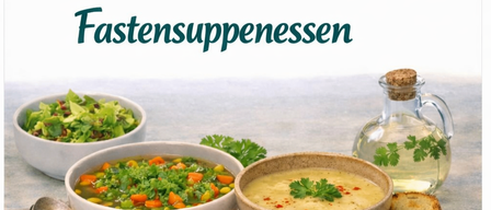 Advertisement for a farm shop event. A selection of soups, salads, and bread. Date: Friday, March 13, 2026. Time: 11:00 AM to 3:00 PM. Location: Pfarrheim Deutschkreutz.