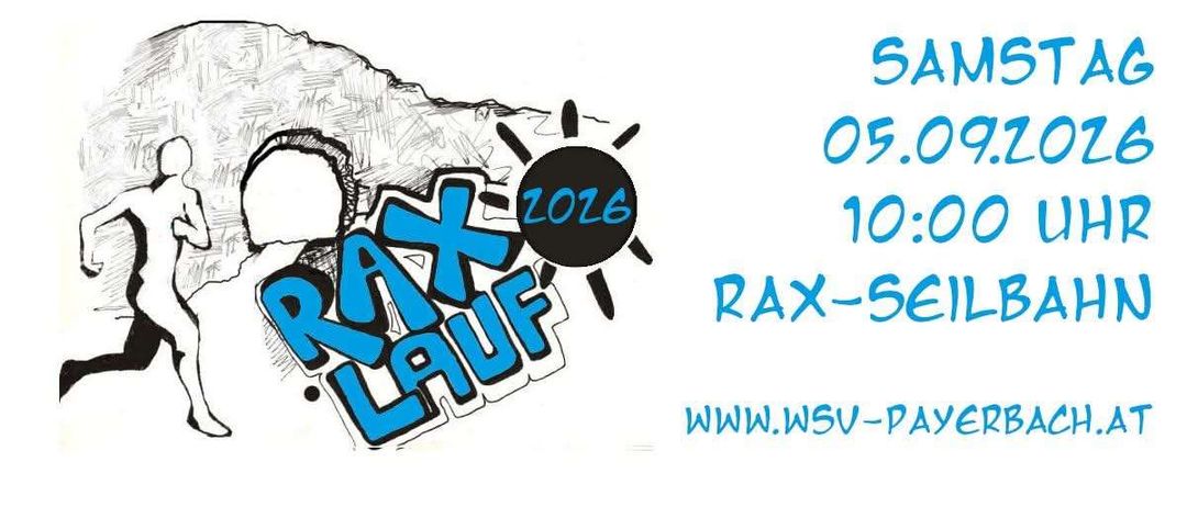 Ein handgezeichnetes Plakat mit dem Text 'RAX LAUF' in Blau und Weiß, einem Sonnensymbol und dem Datum '2016'. Die Veranstaltung ist für den 5. Mai um 10:00 Uhr geplant. Besuchen Sie www.wsv-paye.de für weitere Informationen.