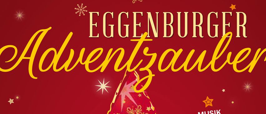 Rotes Plakat für Eggenburger Adventzauber mit einem Stern, Schneeflocken und Sternen. Es beinhaltet Musik, Lieder, Geschichten und einen Verkauf. Die Veranstaltung findet am 22. und 23. November 2025 statt. Der Eintritt ist frei.
