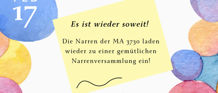 Plakat für Fasching-Veranstaltung am 17. Februar, von 9 Uhr bis 12 Uhr, im Gemeindeamt Eggenburg, Kremser Straße 3, 3730 Eggenburg. Bunte Luftballons schmücken den Hintergrund.
