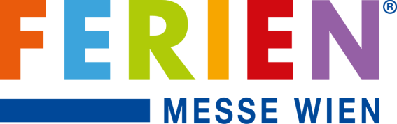 The image shows the logo for Ferien Messe Wien. It features colorful text with the word 'Ferien' prominently displayed. Below it is 'Messe Wien' in blue.