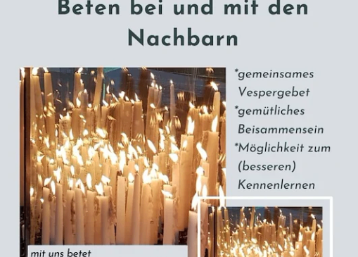 Einladung zum Beten bei und mit den Nachbarn. *gemeinsames Vespergebet *gemütliches Beisammensein *Möglichkeit zum (besseren) Kennenlernen mit uns betet Generalvikar Dr. Christoph Weiss Dienstag, 17. März 2026 19.30 Uhr Pfarrkirche Schwarzenbach/P.