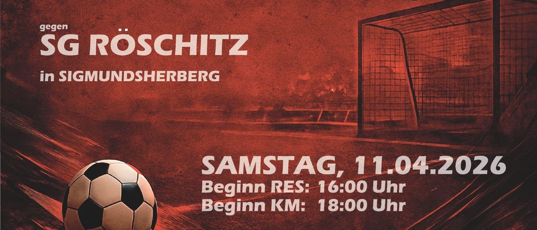 Fußballspiel-Ankündigung für Samstag, den 11. April 2020. Spiele beginnen um 16:00 Uhr, 18:00 Uhr und 14:00 Uhr gegen Korneuburg.