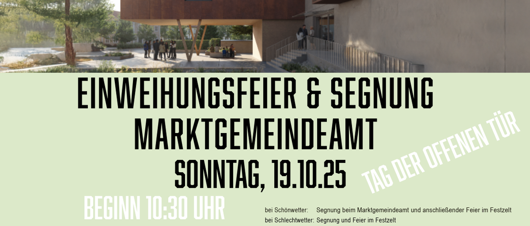 Die Einweihungsfeier und Segnung des neuen Gemeindezentrums beginnt um 10:30 Uhr am Sonntag, 19.10.25. Bei schönem Wetter erfolgt die Segnung am Gemeindezentrum; bei schlechtem Wetter im Innenhof.